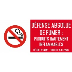 Autocollant vinyl - Défense absolue de fumer produits hautement inflammables - L.200 x H.100 mm
